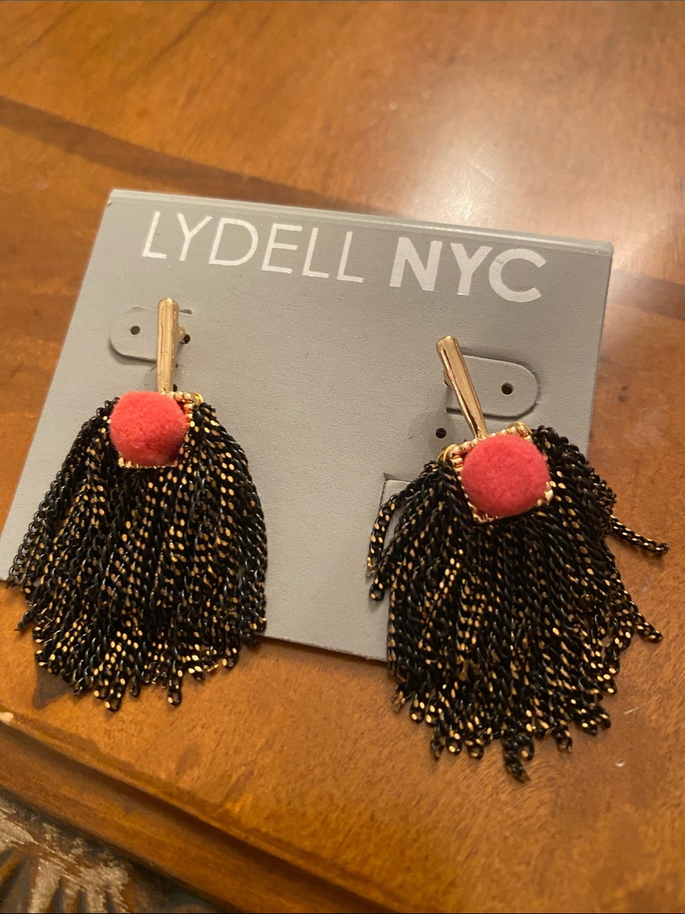 LYDELL NYC Black & Pink Beaded Tassel Drop Earrings